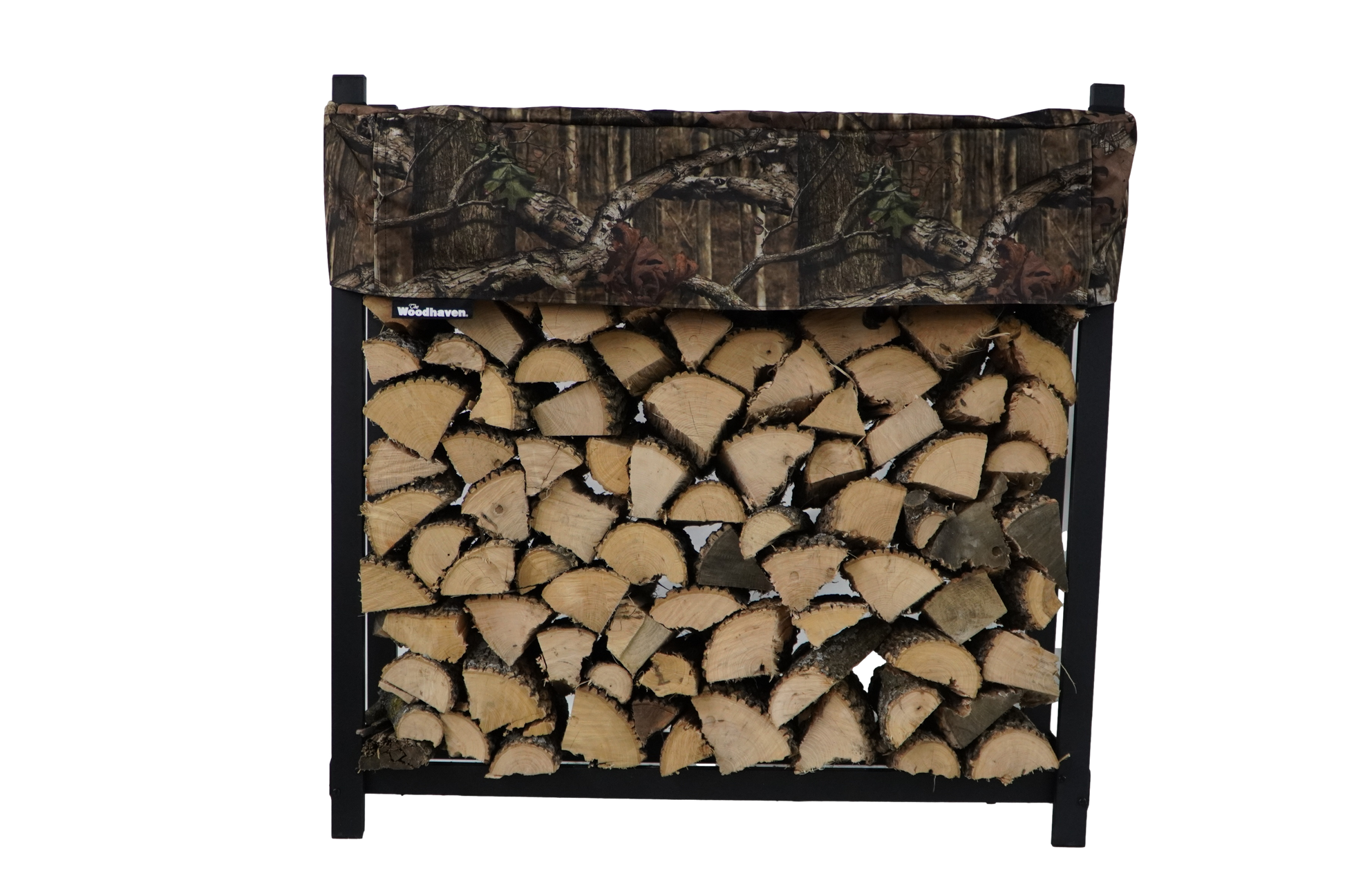 The Woodhaven Short Firewood Rack Mossy oak camouflage Cover