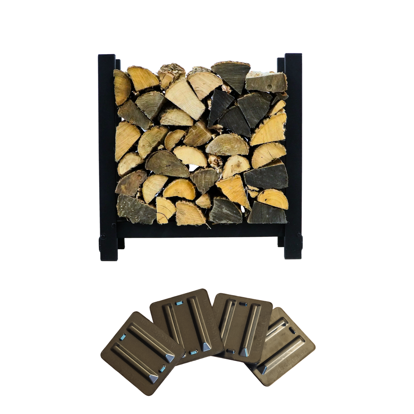 The Woodhaven 2ft Firewood black Rack with bases