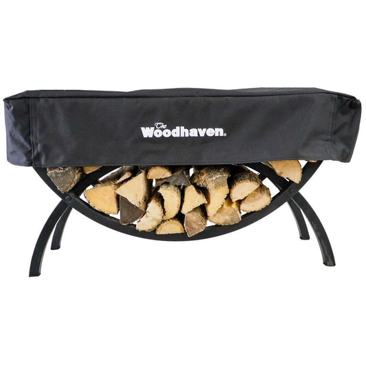 Woodhaven 3 Foot Black Crescent Indoor Firewood Rack With Cover. Small Steel Firewood Storage Rack. Great For Fireplaces And Fire Pits. Made In The USA.