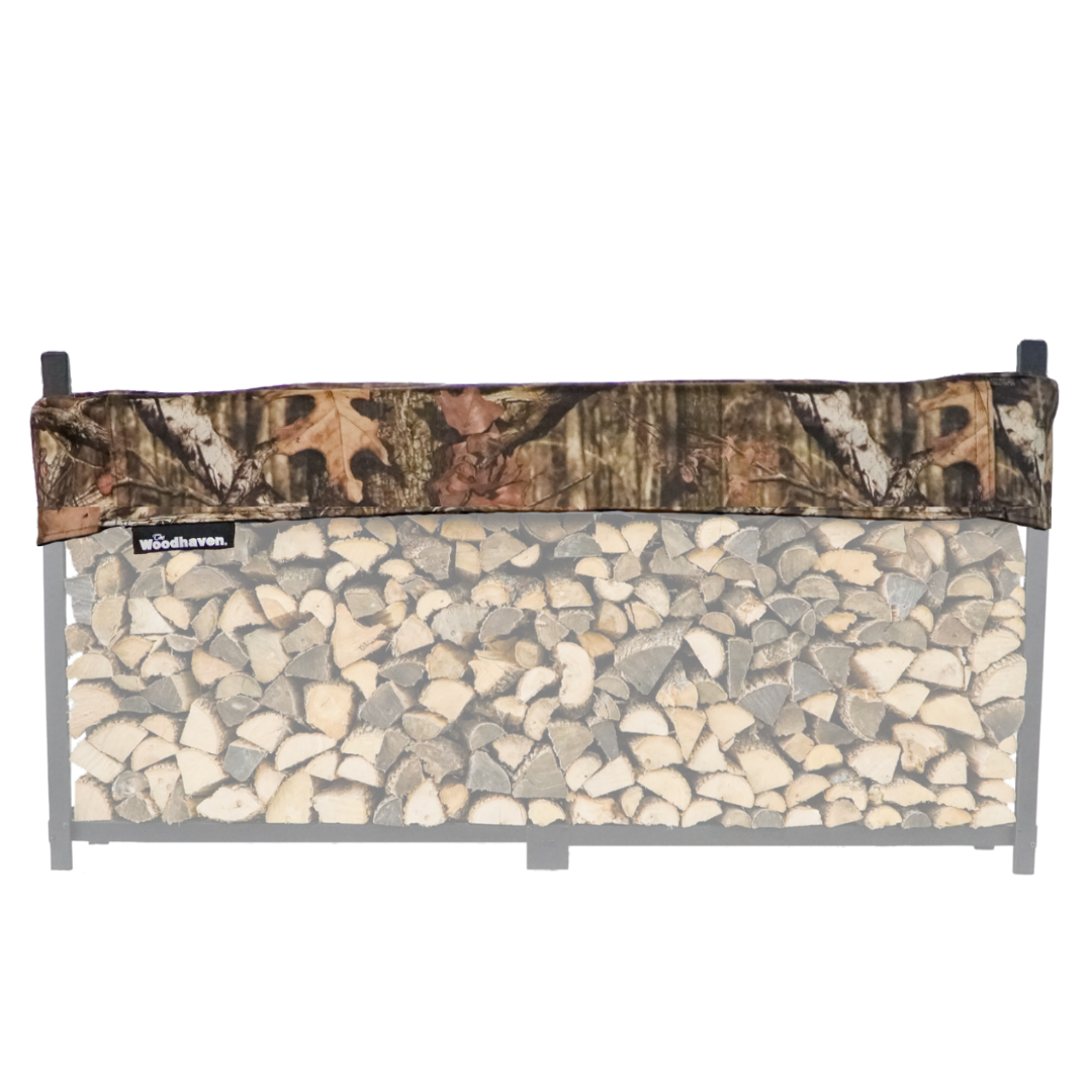 The Woodhaven Short Firewood Rack Mossy Oak Camouflage Cover size 10'
