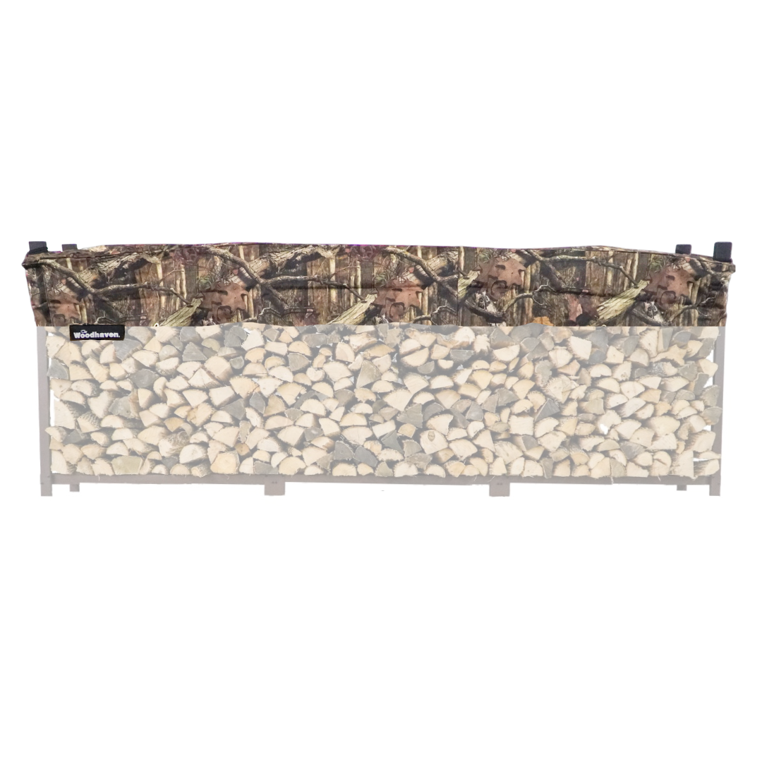 The Woodhaven Short Firewood Rack Mossy Oak Camouflage Cover size 12' short