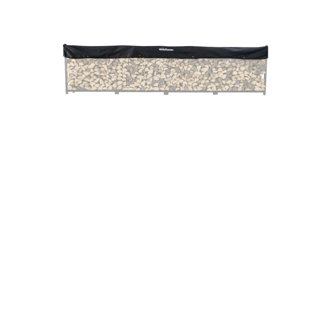 The Woodhaven Short Firewood Rack black Top Cover size 16'
