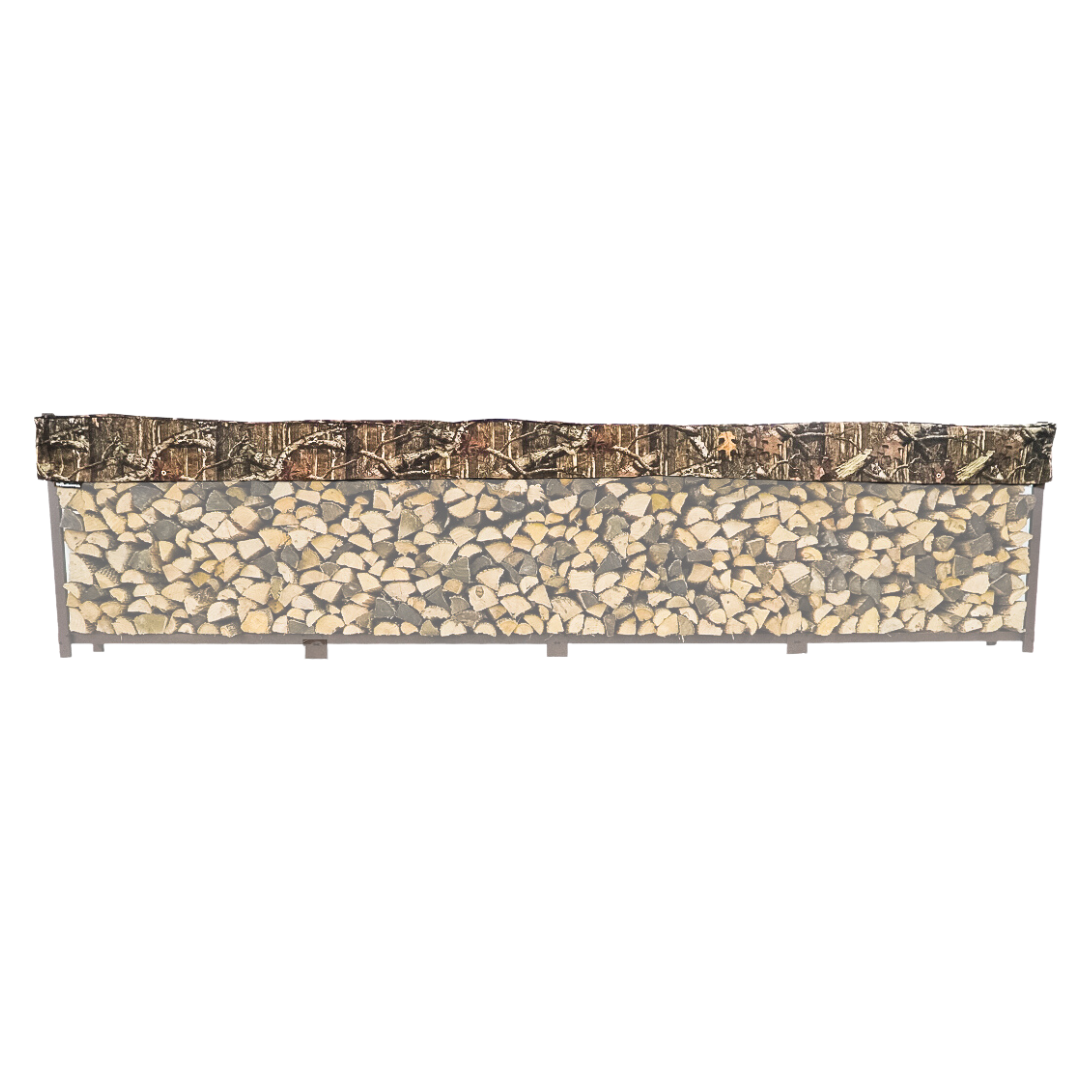 The Woodhaven Short Firewood Rack Mossy Oak Camouflage Cover size 16' short 2