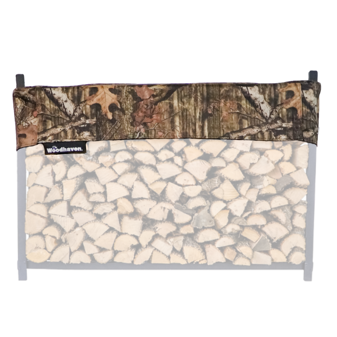 The Woodhaven Short Firewood Rack Mossy Oak Camouflage Cover size 6'