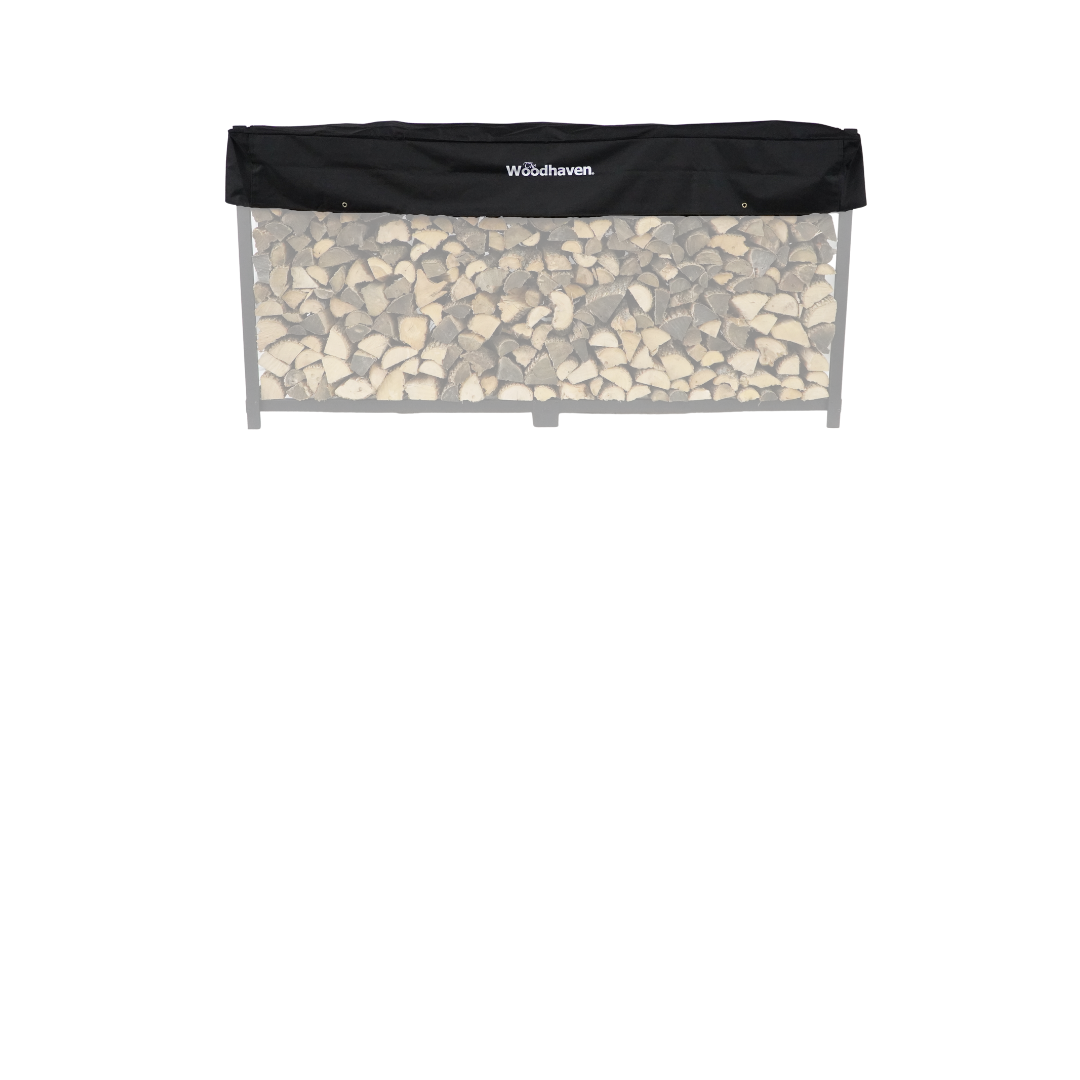 The Woodhaven Short Firewood Rack black topp Cover size 8'