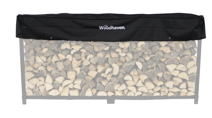 The Woodhaven Short Firewood Rack black top Covers size 8' larger