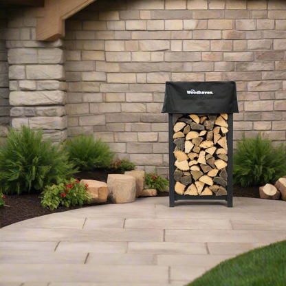 The Woodhaven 4 x 2 Firewood Rack and cover