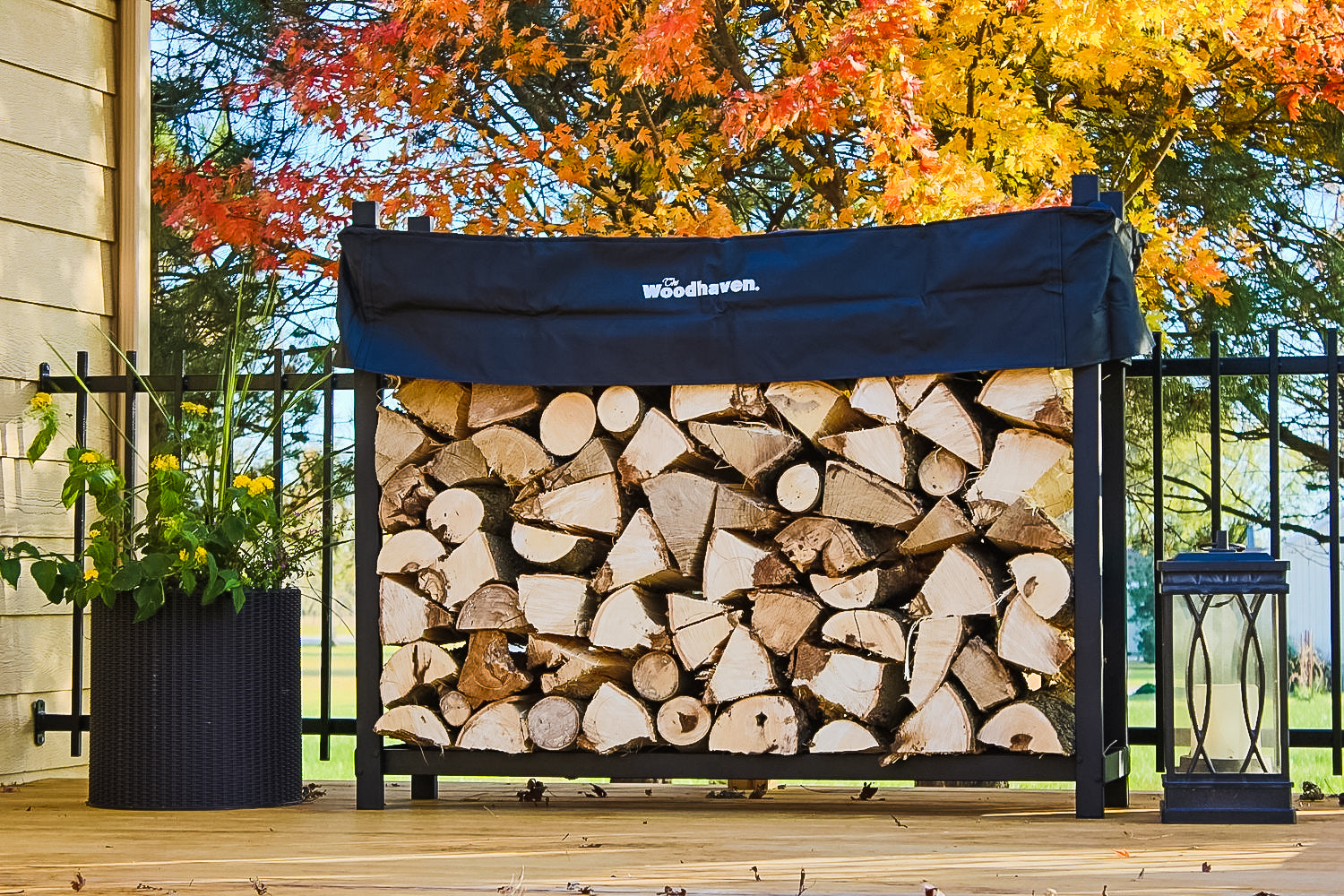 The Woodhaven 5 Foot Outdoor Firewood Rack With Cover - USA Made