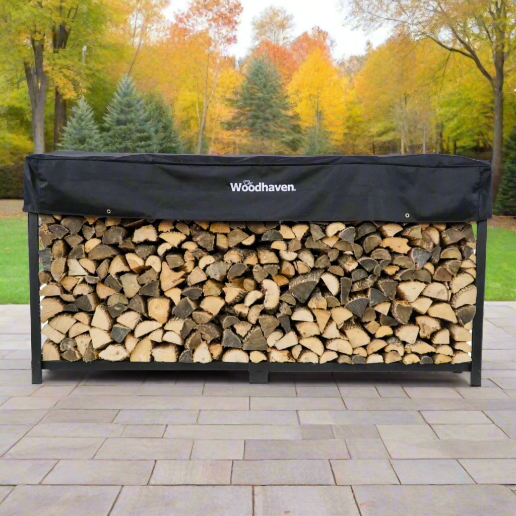 The Woodhaven 8 Foot Steel Outdoor Firewood Rack With Cover USA Made