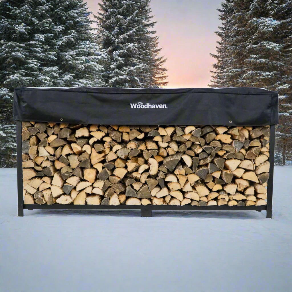 The Woodhaven 8 Foot Steel Outdoor Firewood Rack With Cover - USA Made