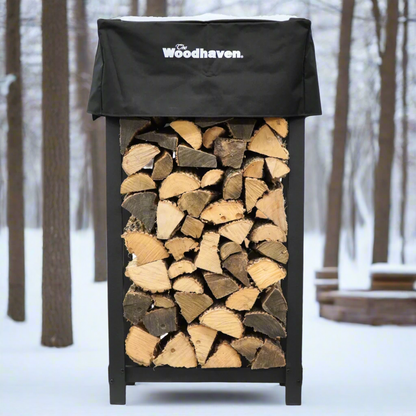 The Woodhaven 4 x 2 Firewood Rack and cover