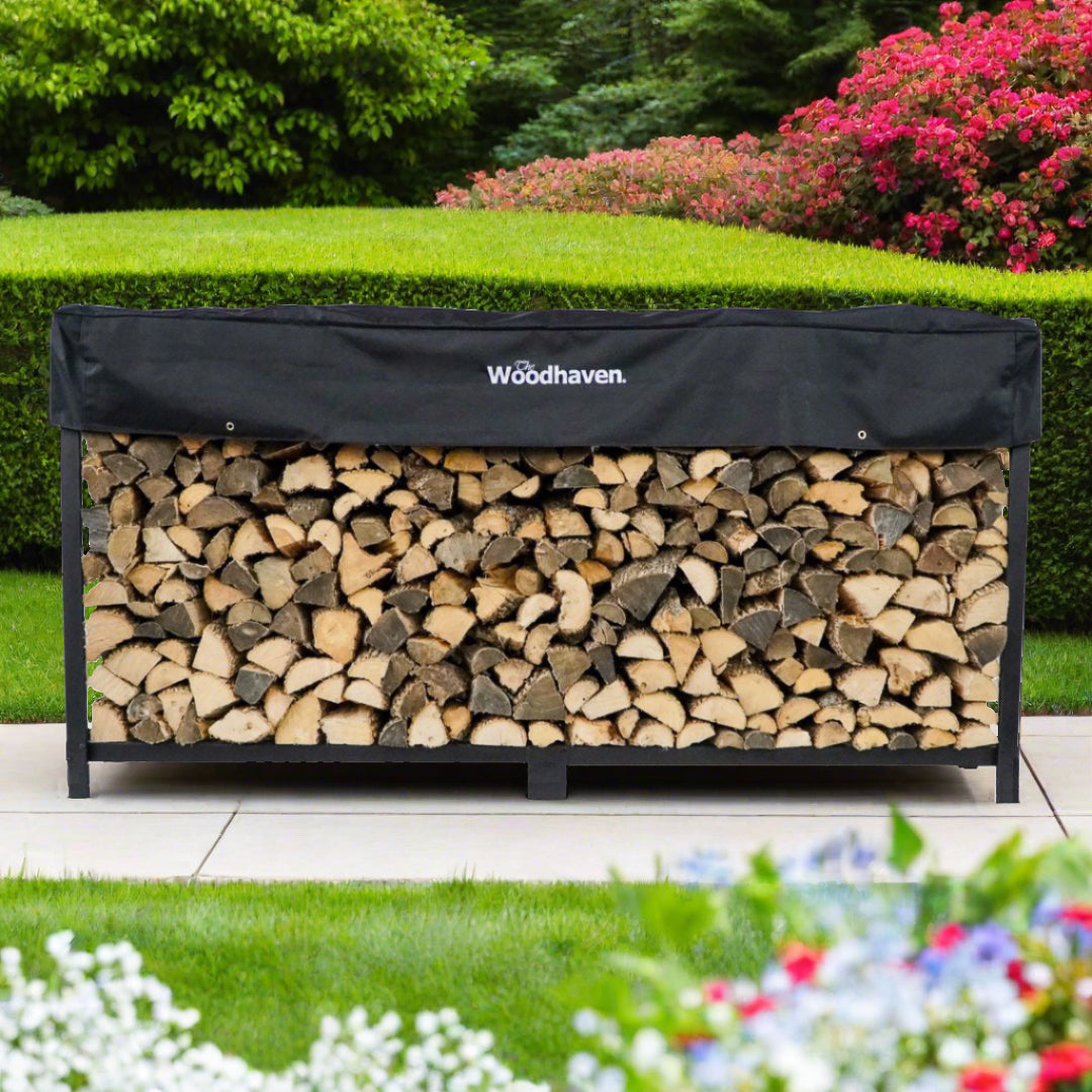 The Woodhaven 10 Foot Outdoor Steel Firewood Rack With Cover - US Made
