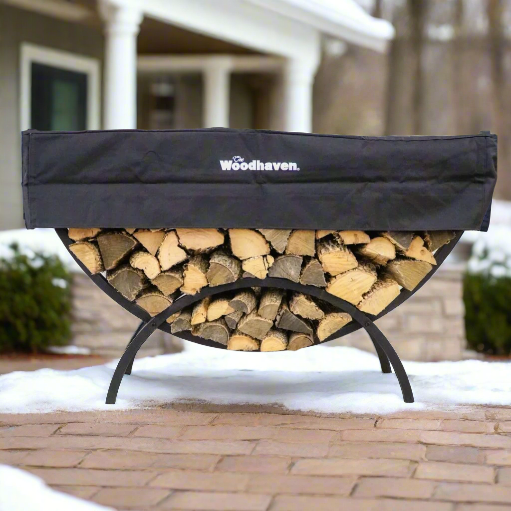 The Woodhaven 5ft Crescent Firewood Rack and Cover