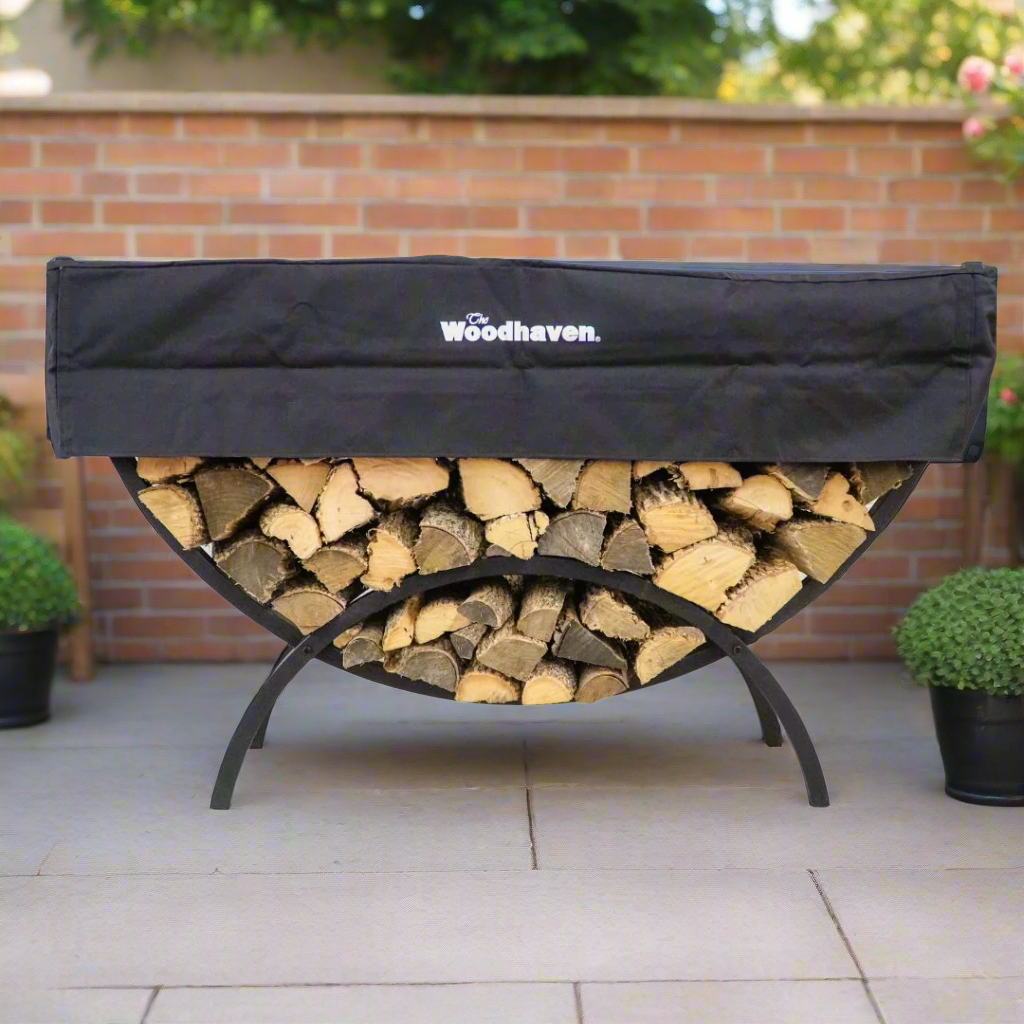 The Woodhaven 5ft Crescent Firewood Rack and Cover