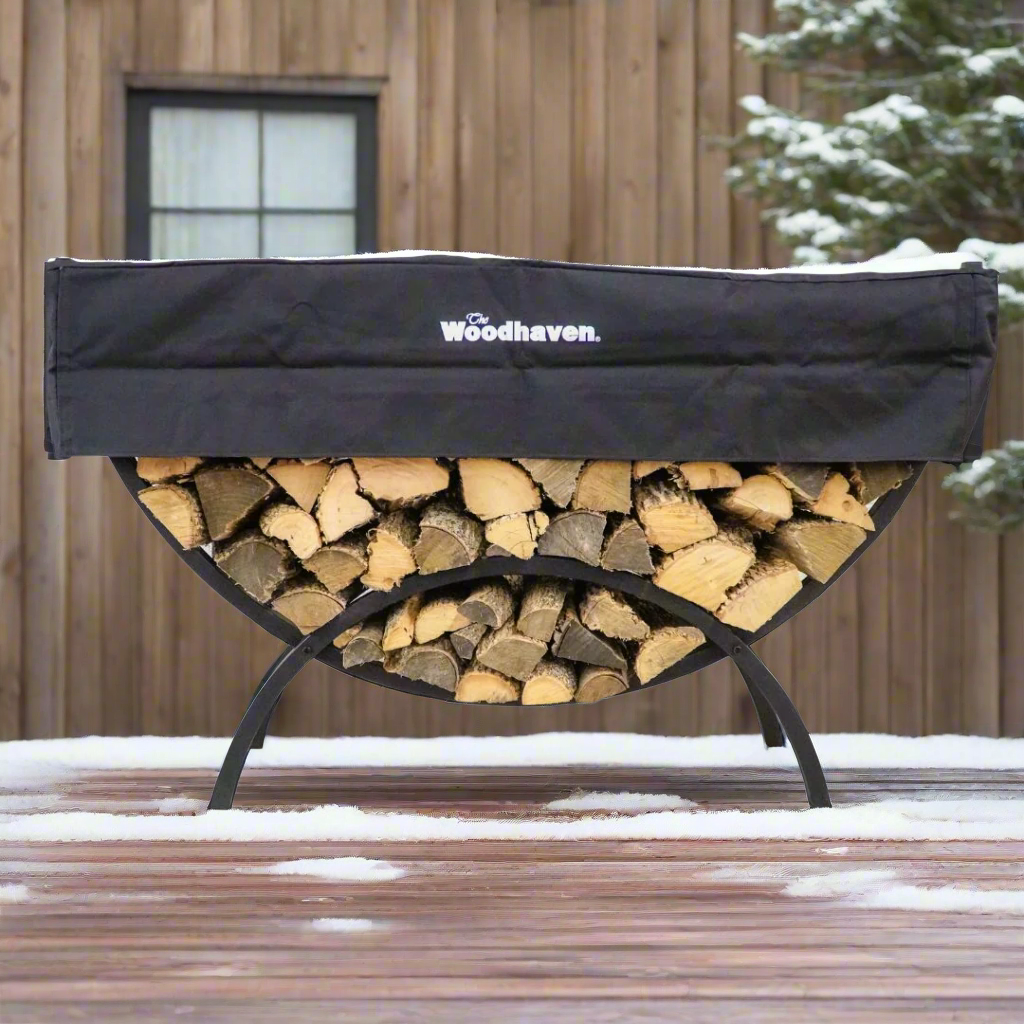 The Woodhaven 5ft Crescent Firewood Rack and Cover