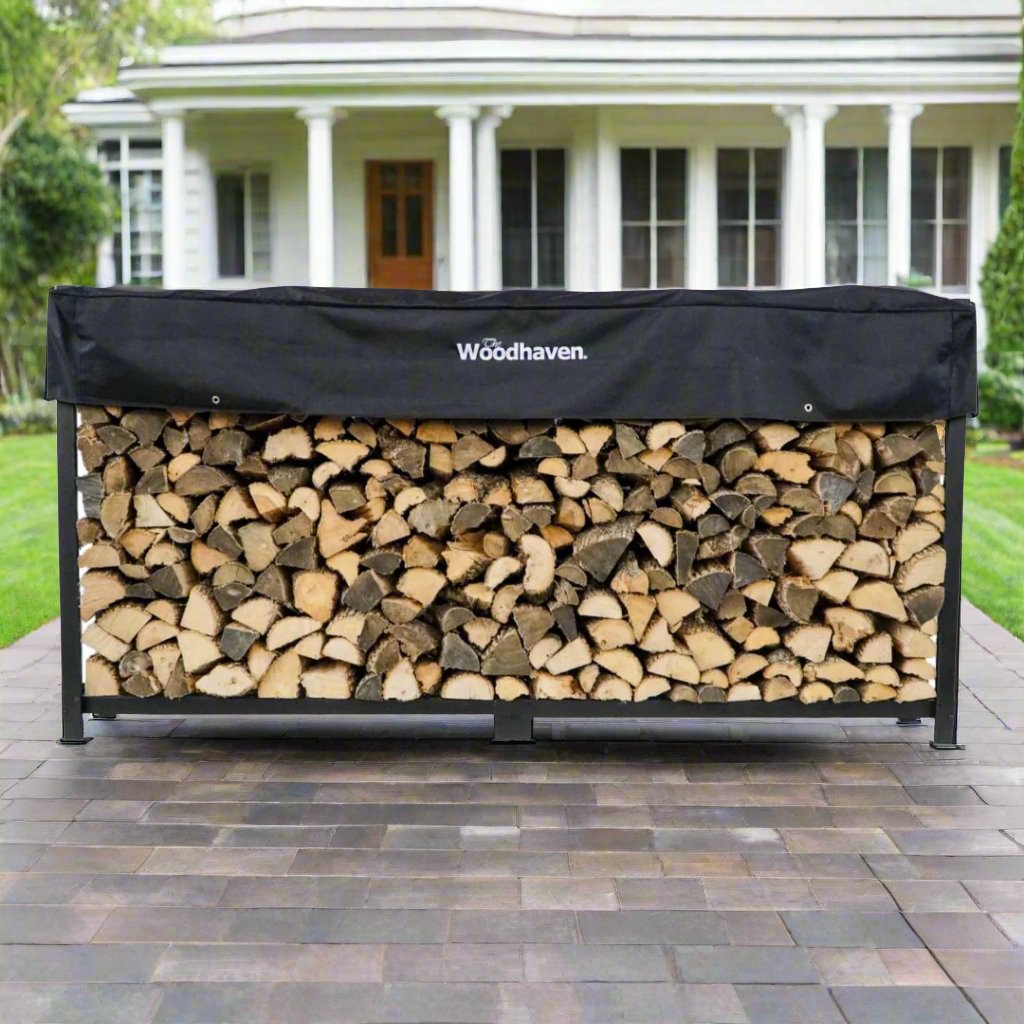 The Woodhaven 8 Foot Steel Outdoor Firewood Rack With Cover - USA Made