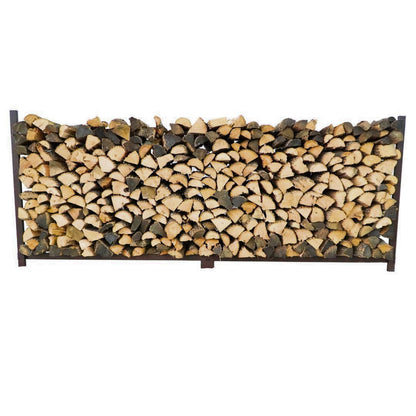 Woodhaven Brown Foot Firewood Rack no cover. Holds 1/2 cord of wood. USA made out of steel. Measures 96 inches by 48 inches.