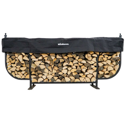 Woodhaven Black 9 Foot Courtyard Firewood Rack With Cover. Luxury Steel Log Holder. Made In The USA. Great For Backyard Wood Storing.