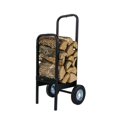 Woodhaven Black Firewood Cart With Solid Rubber Wheels. Solid Welded Steel Frame For Moving Firewood And Logs